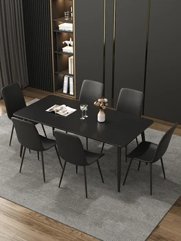 אור יוקרה שחור טהור רוק לוח שולחן האוכל בבית דירות קטן שולחן אוכל מודרני מינימליסטי מלבני שולחן האוכל