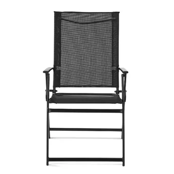 מעמודי התווך גרייסון סט מרובע של 2 פטיו חיצוני פלדה קלע כיסא מתקפל, שחור
