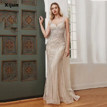Xijun צבע מותאם אישית ספגטי רצועת קריסטל בת ים נשף שמלות הוט קוטור בעבודת יד שמלת ערב שמלות אירוע מיוחד
