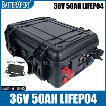 עמיד למים 36V 50AH Lifepo4 סוללת ליתיום סוללה עם BMS תצוגת טמפרטורה על 1500W קטנוע אופניים תלת אופן kart +5A מטען