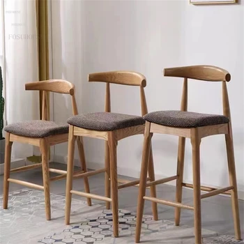 נורדי מלא עץ כסאות בר משק בית כסא בר מודרני פשוט בר רהיטים גבוהה כיסאות המטבח כיסא בר עם משענת גב ב