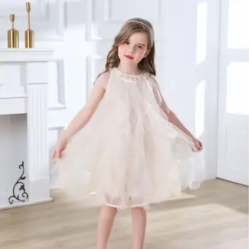 חדש 2023 בנות קיץ ללא שרוולים שמלה לבנה חתונה פרח ילדה נסיכה רשת שמלת צד שמלה עבור ילדים ילדה 4-6y 7-16y