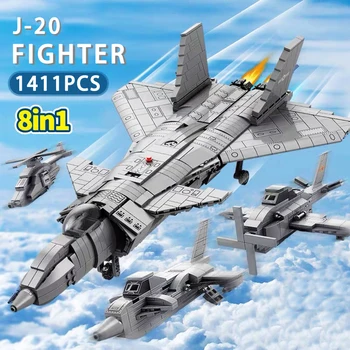 8 ב 1 צבאית J-20 לוחם בניין על סיפון המטוס הקרב לבנים דגם WW2 חיל האוויר הנשק חיילים הילד צעצועים מתנות Moc