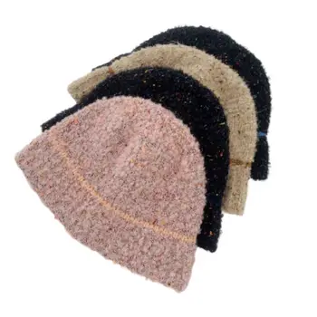 בציר כובע סרוג חדש פרווה צמר כובע חורף דלי כובע לולאה חם ורך אגן כובע בנות