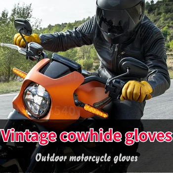 צהוב פרה כפפות אופנוע כל מתייחסים חיצונית, רכיבה על אופניים, ספורט עור אנטי להחליק רטרו אופנוע עור כפפה guantes moto