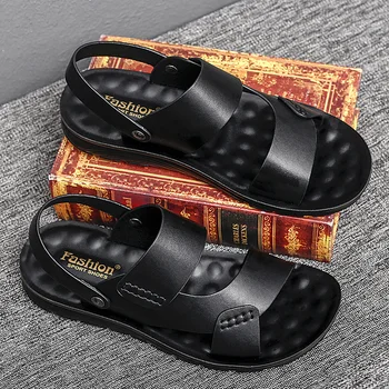 גברים עור סנדלים בקיץ קלאסיות גברים נעלי נעלי בית רכות סנדלי גברים הרומית נוח חיצונית הליכה Footwear2023