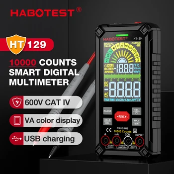 HABOTEST HT129 דיגיטלי מודד אוטומטי טווח True RMS מתח AC DC NCV מתח מד 10000 נחשב חכם נטענת Multitester
