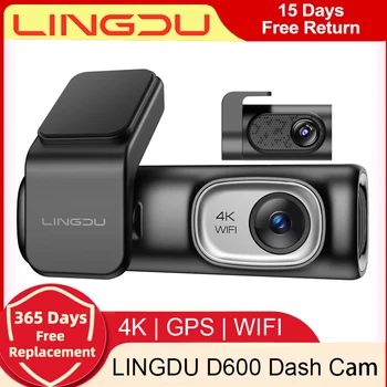 LINGDU D600 4K 2160P UHD דאש מצלמת רכב DVR מצלמה WiFi GPS מובנה שליטה קולית 24H חניה לפקח על 150°FOV ראיית לילה