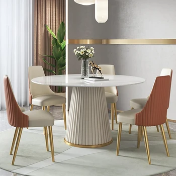 המודרנית אור פשוט יוקרה High-End סלע השיש לוח עגול שולחן מטבח ביתי שולחן אוכל כסא שילוב חם מכירה