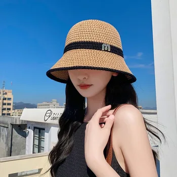 הקיץ של נשים דייג כובע הגנת Uv לנשימה שמש כובע מסוגנן מכתב כובע קש