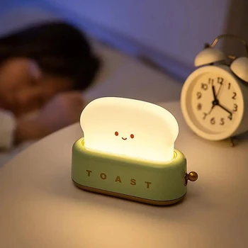 אור LED לילה USB לטעינה עמעום חמוד אופה לחם אווירה אורות חדר שינה ילדים תינוק להאכיל תזמון שינה מנורת שולחן
