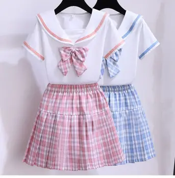 בית ספר יפני מדים, בגדי ילדים להגדיר עבור בנות חצאית חליפת קיץ תלמיד Jk המכללה ילדים שרוול קצר 2pcs קובע
