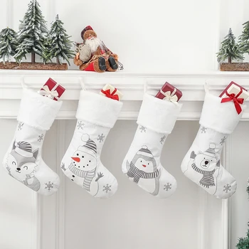 גרב חג המולד מתנה תיק קישוטי חג מולד קריקטורה לבן סוכריות חג המולד, גרביים תליון עץ חג מולד קישוט