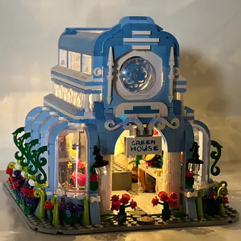 כחול צמח הקונסרבטוריון בניית מודל הגן הבוטני סדרה לבנים שמש בית הזכוכית חדר רחובות צעצוע יצירתי מתנה בנות בנים.
