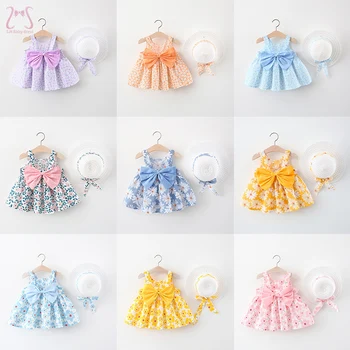 2Pcs/Set בייבי בנות קיץ שמלות יפות פרחים מתוק Sleevele בגדי ילדים Bowknot ילדים השמלה 0 עד 3 שנים הפעוט