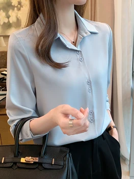 Fitshinling אופנה חדשה 2023 כפתורים למעלה חולצות & חולצות מוצק דק שרוול ארוך חולצות OL Blusas Mujer Turn-למטה צווארון החולצה.