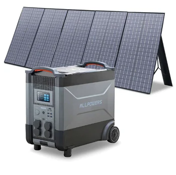 ALLPOWERS השמש גנרטור R4000 עם 400W, פנל סולארי, 4 X 4000W (6000W גל) AC שקעים, 3600Wh נייד תחנת הכוח