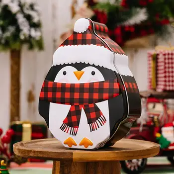סנטה קלאוס צורת קופסא מתנת חג חגיגיות להתייחס מכולות מקסים קריקטורה סנטה קלאוס, איש שלג פינגווין ברזל עבור חג המולד.