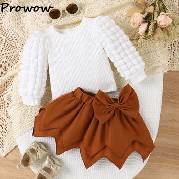 Prowow 3-24M התינוק בגדי ילדות תלבושות נפוחות שרוול עליון סרוג סדיר חצאיות בחורף סטים לתינוקות בגדי בנות