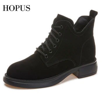HOPUS אופנה מגפי נשים מגמה 2023 חדש עגול הבוהן שרוכים רטרו מזדמנים מגפי קרסול נקבה עור האישה נעליים בסגנון בריטי