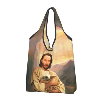 אופנה מודפס ישו הקדוש קיאנו ריבס ואת התינוק קניות שקיות נייד הקונה כתף תיק