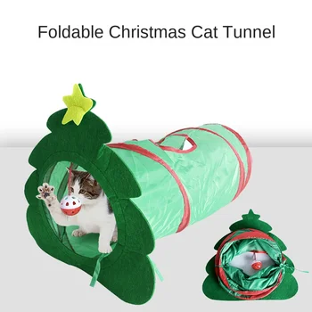 קיפול חתול המנהרה עץ חג המולד מנהרה צינור מחמד צעצועים חג המולד חתול מנהרה עם ביצים חתול אימונים & פעילות גופנית מקורה צעצוע