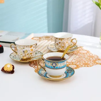 נורדי עצם סין קפה כוס צלחת להגדיר הביתה קרמיקה מים כוס יצירתי ארוחת בוקר גביע אירופאי רטרו ערך גבוה כוס תה
