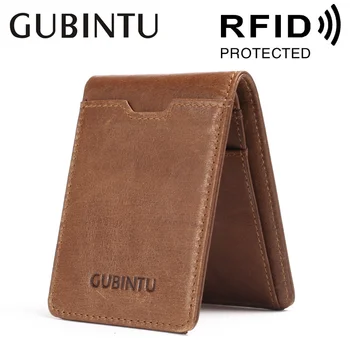 סלים עור ID/בעל כרטיס האשראי Bifold הארנק בכיס הקדמי עם RFID חסימת כרטיס בעל עסק עור אמיתי