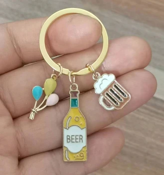 אמייל מחזיק מפתחות בירה טבעת מפתח בירה כוס יין אדום מחזיק מפתחות בר מזכרת מתנה עבור נשים גברים תיק Accessorie המכונית תלוי תכשיטים