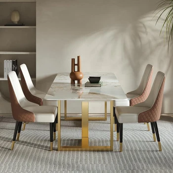 נורדי רוק מודרני לוח שולחן אוכל משיש כסאות בשילוב דירה קטנה מלבנית שולחן האוכל רהיטים מסעדה