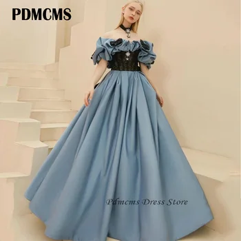 הכחול Pricess שמלות ערב מחוץ כתף קריסטל שמלה לנשף קו הסיום שמלות נשף שמלות מסיבת יום ההולדת vestidos