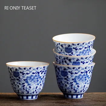 1 יח ' סיני עבודת יד, קרמיקה תה משובח כחול ולבן פורצלן תה קערה מדיטציה כוס משק בית ערכת תה מאסטר גביע