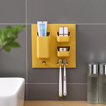 רב-תכליתי לא-אגרוף קיר רכוב שירותים אחסון מדף משחת שיניים מברשת שיניים בעל טיפוח רחצה מדף האמבטיה ארגונית
