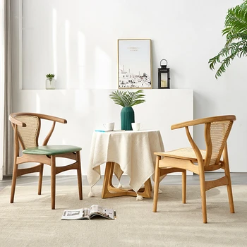 נורדי מעצב קש כסאות אוכל הביתה חדר האוכל רהיטים מעץ מלא מטבח, פינת אוכל כיסא יצירתי המלון כורסאות רטרו