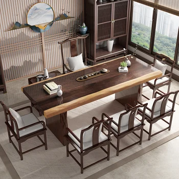הרכש החדש מוצק עץ התה שולחן 1.8 מ ' הטבע צואה שילוב לעסקים הביתה להשתמש כסא לוח השולחן.