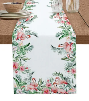 תוספות בסגנון צמחים טרופיים פלמינגו שולחן רץ למטבח שולחן אוכל לכסות מסיבת חתונה עיצוב כותנה פשתן המפה
