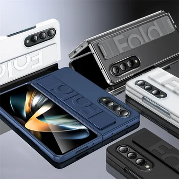 החלקה אלסטי כף יד צמיד חגורה הטלפון של העסק Case For Samsung Galaxy Z קיפול 4 Fold3 Shockproof מט PC להגן כיסוי