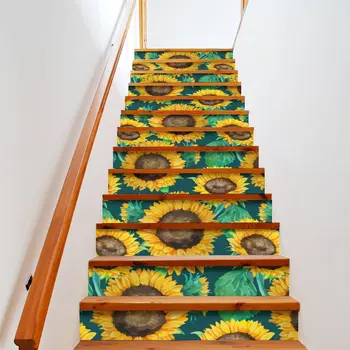צהוב חמניה מדרגות מדבקות ציור שמן פרח דביק מדרגות רום מדבקות פרחים צמח מדרגות ציורי קיר לעיצוב הבית