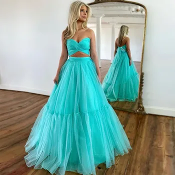 קו כחול אגם טול שמלת נשף סטרפלס שיבה הביתה שמלה החלוק דה Sorrie רשמי שמלת מסיבת Vestido סיום השמלה