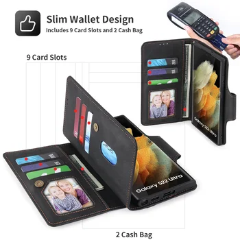 2023 עור Flip Wallet Case For Samsung Galaxy A13 A23-A12 A32 A33 A53 A52 A72 A73 S22 אולטרה פלוס S21-פה חריץ כרטיס טלפון הכיסוי
