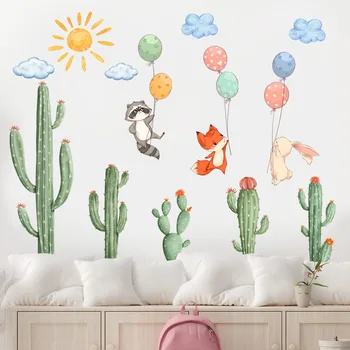 קקטוס חיה בלון עננים מדבקות קיר לילדים ילדים ילדים חדר השינה צמח קישוט DIY קריקטורה טפט