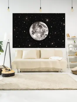 QdDeco שחור ולבן ירח מודפס שטיח קיר חדר השינה שטיח פסיכדלי זירת כוכבים אמנות קישוט הבית