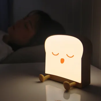 טוסט לחם LED אורות ליל חיישן מגע נטענת USB טלפון נייד בעל קריקטורה סיליקון חדר שינה שולחן עבודה עיצוב המנורה מתנות