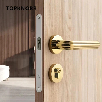 TOPKNORR מינימליסטי מקורה מנעול מגנטי שאיבה שקטה הדלת לנעול את דלת חדר השינה נעל הזהב עץ מנעול דלת איטלקית פיצול לנעול