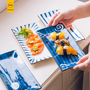 RHE מלבנית בסגנון יפני קרמיקה ערב צלחת סטייק קינוח סושי פורצלן צלחות במטבח חדר האוכל שולחן להגדיר