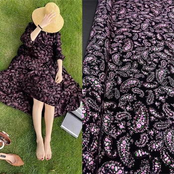 משפחתו של פופולרי קשיו פרח מודפס גמיש קרפ דה Chine משי בד שמלת חצאית בגדים התות משי בד לפי מטר