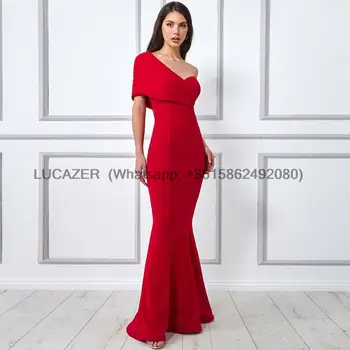 Yipeisha אדומה כתף אחת בתולת ים שמלות ערב בנות ג ' רזי באורך רצפת רשמית אירוע שמלה ללא משענת שמלת הנשף בהזמנה אישית