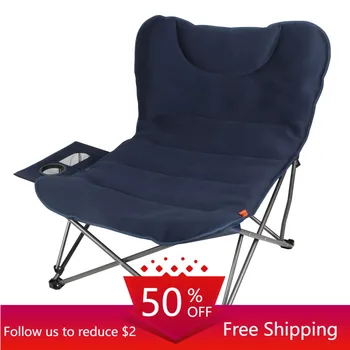 מנופחים להירגע קטיפה כיסא עם שולחן צד חיצונית,כיסא קמפינג,חוף כיסא מתקפל,נייד כסאות מתקפלים, כחול