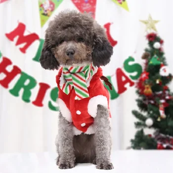 חג המולד כלב בגדי פלנל מחמד לפוג סנטה תלבושת יורקשייר Cosplay קפוצ ' ונים חם פסטיבל המעיל השנה החדשה שמלה אדומה עם צעיף