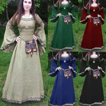 מימי הביניים, גותי Cosplay תלבושות עבור נשים ליל כל הקדושים מסיבת קרנבל ביצועים שרוול ארוך הביניים, הרנסנס שמלות